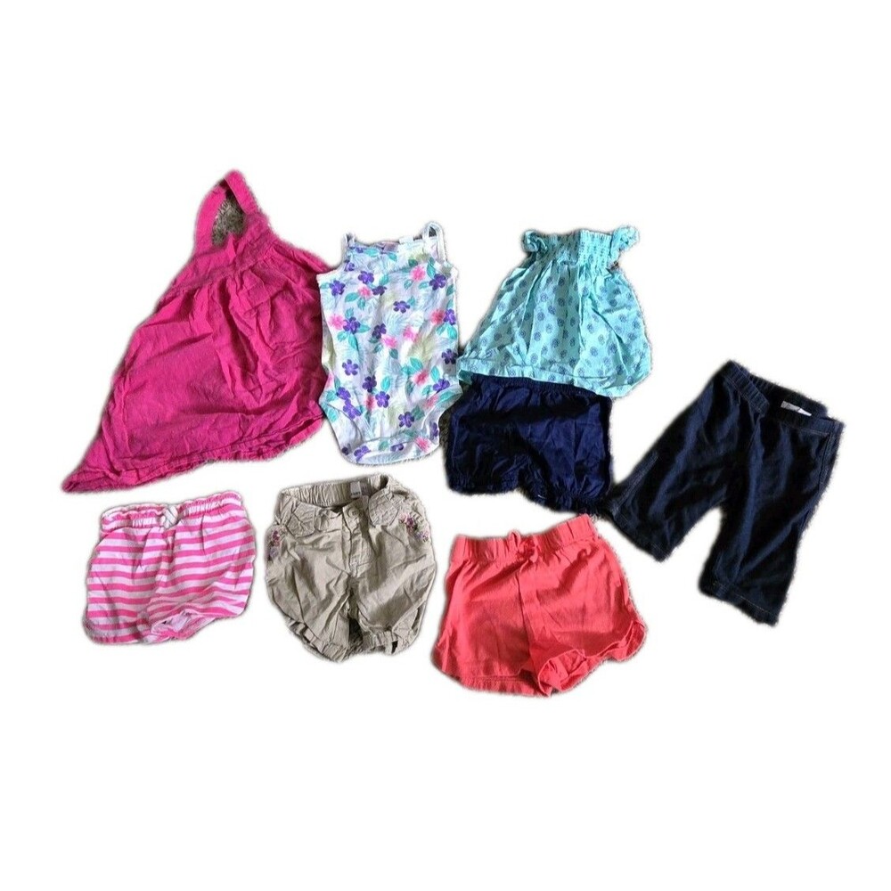 Lot Of 8 Girls Clothes 18-24 Months Summer 1 Dress 1 Bodysuit 1 Outfit 4 Shorts